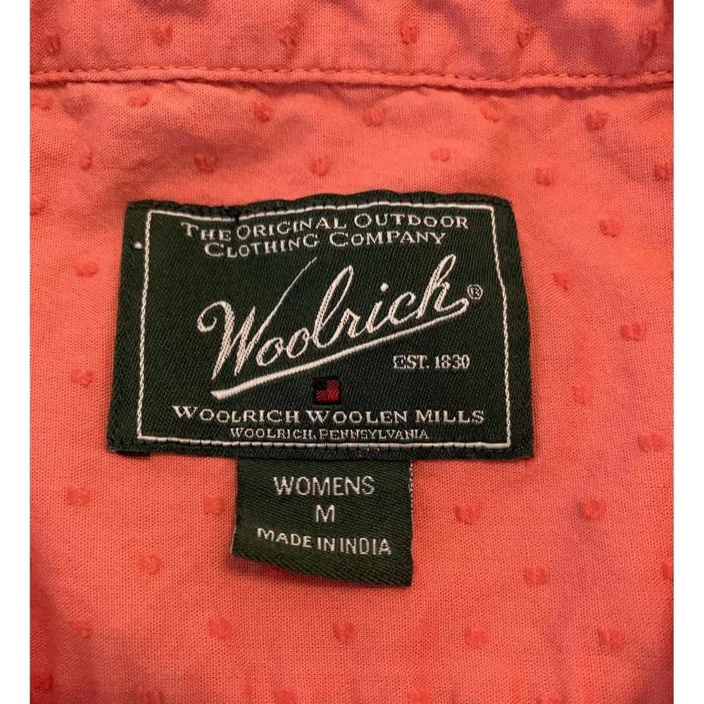 Woolrich Shirt Womens Medium Pink Polka Dot 3/4 Sleeve Button Front Cotton - Picture 2 of 7